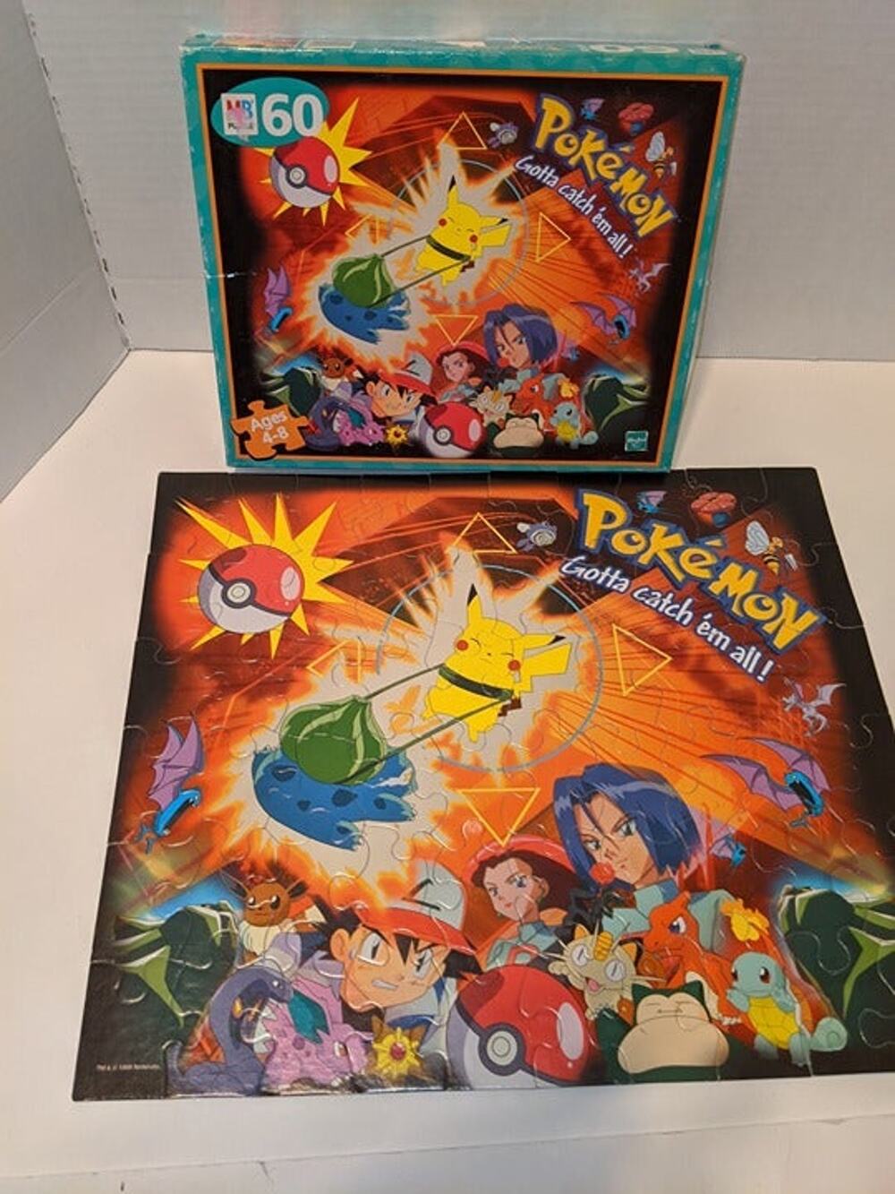 Vintage 1999 Pokémon Jigsaw Puzzle Nintendo Pikachu Vs Bulbasaur MB Complete